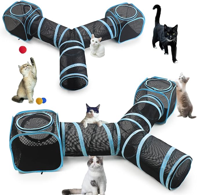 INTURN Cat Furniture Tent for Indoor and Outdoor Playpen Portable Cat Tunnels, Outdoor Kennel (2 Cube + 3-Way Tunnel) - Image 5