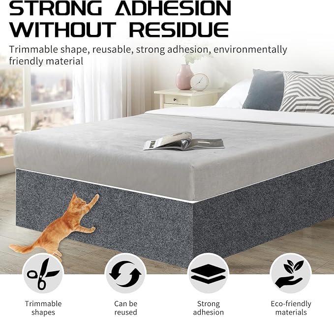 2 Pcs Total 78.8"x15.8" Cat Scratch Mat, Cat Scratch Couch Furniture Protector, Trimmable Self-Adhesive Cats Scratch Pads, DIY Cat Scratcher for Wall Protector and Covering Cat Tower (Dark Gray) - Image 5
