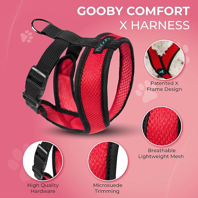 Gooby Comfort X Head-in Dog Harness, Choke-Free, Red, Large | Patented choke-free X-frame; Secure head-in fit; Lightweight breathable mesh; Back metal D-ring; Machine washable - Image 3