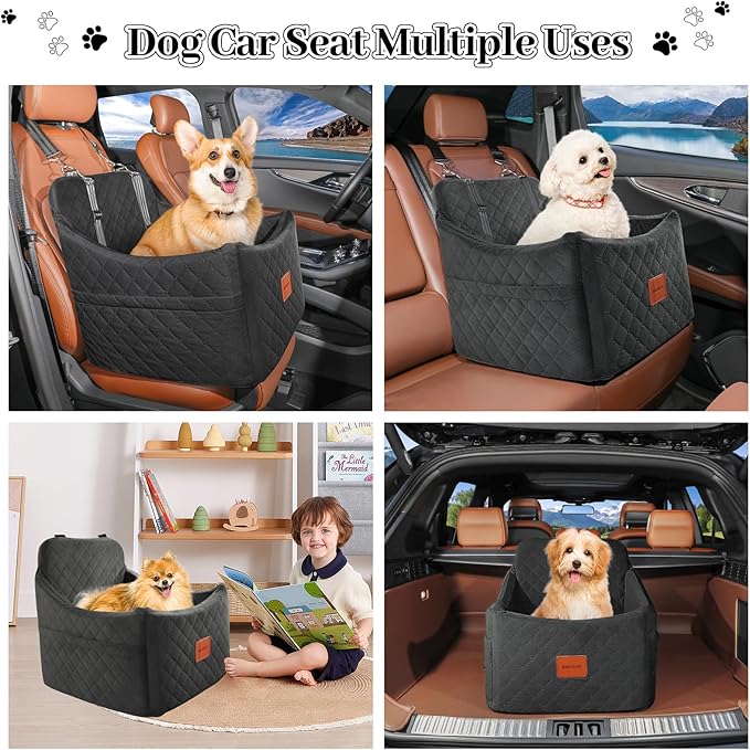 Small Dog Car Seat, Memory Foam Dog Booster Car Seats with Thick Cushion for Medium Dogs Under 35lbs, Detachable Washable Pet Seat with Storage Pockets,2 Safety Belts (Black, Medium) - Image 7