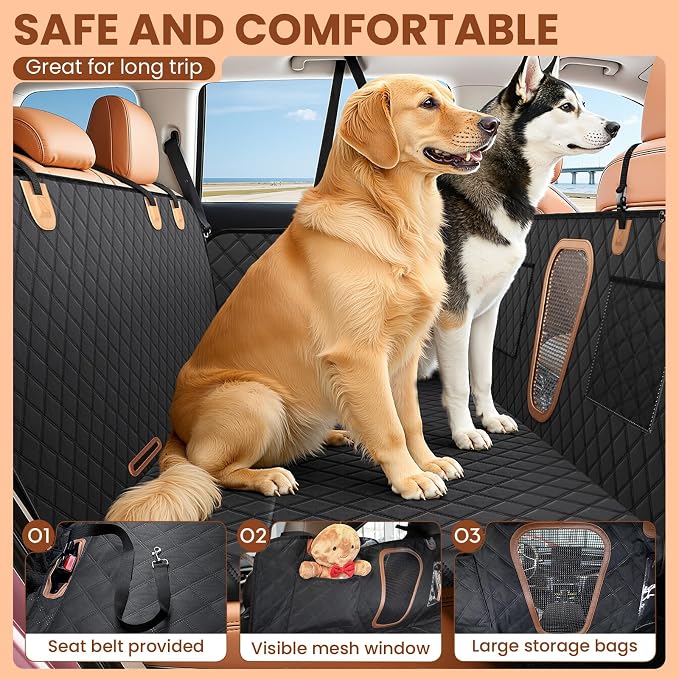 A-Pce Dog Car Seat Cover for Back Seat, Waterproof Hammock for Car & SUV | Easy to Clean, for Travel and Daily Use, Non-Slip, Back Seat Pet Cover for Dogs - Supports 400lbs - Image 4