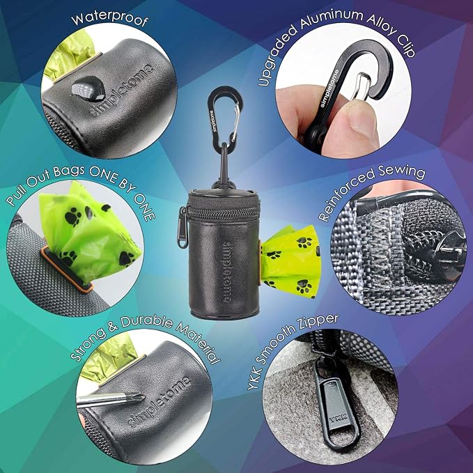 Microfiber Leather Dog Poop Bag Holder with 360 Degree Rotation Clip | with 1roll 15pcs dog waste bags | smoothly YKK zipper | orange lining | reinforced sewing,more durable | color box package - Image 3