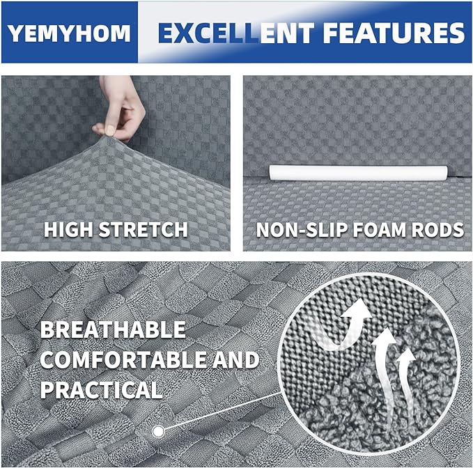 YEMYHOM Couch Cover Latest Jacquard Design High Stretch Sofa Covers for 2 Cushion Couch, Pet Dog Cat Proof Loveseat Slipcover Non Slip Magic Elastic Furniture Protector (Loveseat, Light Gray) - Image 3