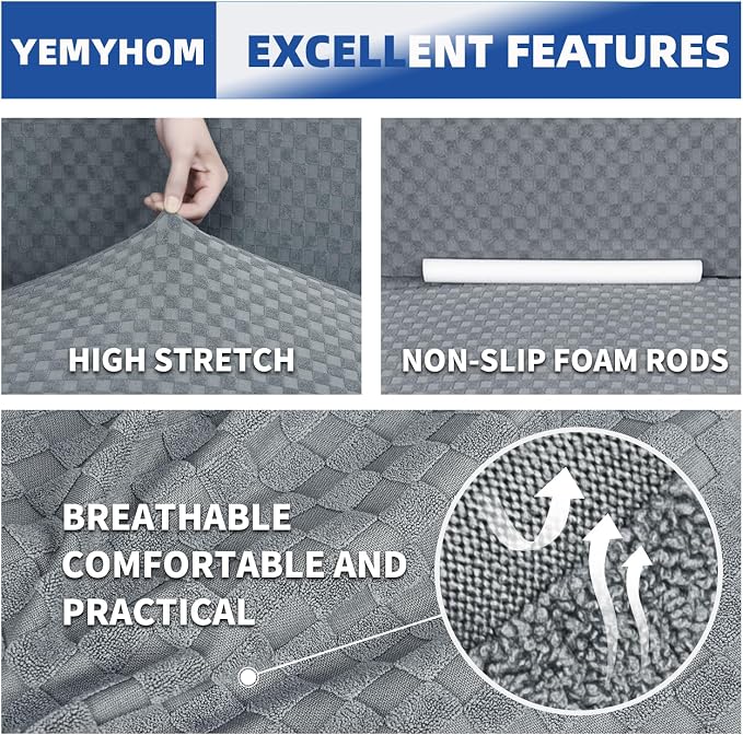 YEMYHOM Couch Cover Latest Jacquard Design High Stretch Sofa Covers for 3 Cushion Couch, Pet Dog Cat Proof Slipcover Non Slip Magic Elastic Furniture Protector (Sofa, Light Gray) - Image 3