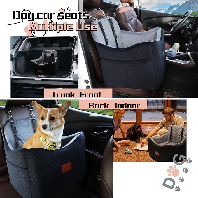 Dog Car Seat for Small Medium Dogs-Safety and Comfy Pet Booster Carseats with 2 Clip-On Satebelt & Storage Pockets,Washable and Detachable Puppy Car Seat for Dogs up to 30 lbs.(H-Black/Grey) - Image 5