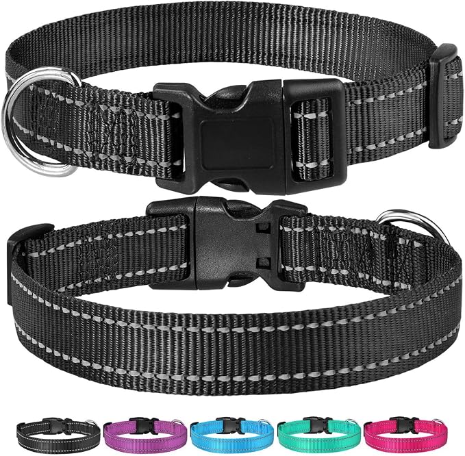 Reflective Dog Collar, Puppy Collar with Buckle Adjustable, Black XXS | Breathable Nylon Collars for Small Medium Large Dogs, No Chafing on Walks and Outdoor Hikes, Metal D-Ring, Night Safety - Image 6