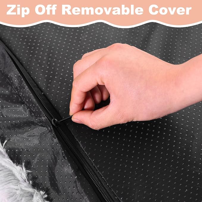 Bedfolks Plush Dog Crate Bed, Washable Cover, Faux Fur Dog Kennel Pad - 35"x23", Grey - Image 4