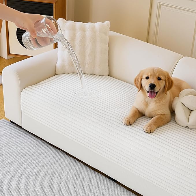 MYSKY HOME 100% Waterproof Couch Cover for Dogs Washable, Non Slip Couch Covers for 2 Cushion Sofa Pet Friendly, Thick Soft Sofa Covers Slipcovers Blanket Dog Bed Cover, Cream, 35"x82.7" by MYSKYHOME