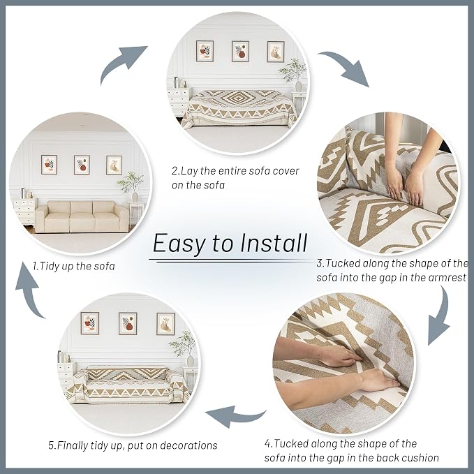 MYSKY HOME Boho Couch Cover for Dogs Washable Khaki Rhombic Couch Sofa Protector for Loveseat Sofa with Pets Friendly Chenille Geometric Sofa Covers Soft Durable Farmhouse Sofa Slipcovers, 71" X102" - Image 6
