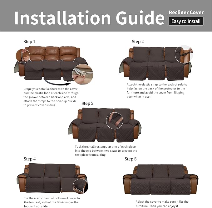 Easy-Going Reversible Couch Cover for 3 Seat Recliner Sofa, Chocolate/Beige | Washable Sofa Slipcover For Dogs, Sofa Cover For Recliner, Furniture Protector Mat, Pet Friendly - Image 7