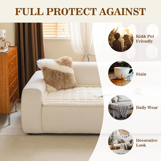 MYSKY HOME Couch Covers for Dogs, Non-Slip Sofa Cover, Cream, 27.6" x 59" | Couch Covers for Sofa, L Shaped Couch Cover, Sofa Covers Washable, Pet Friendly, Couch Cushion Cover, Love Seat Couch Cover - Image 3