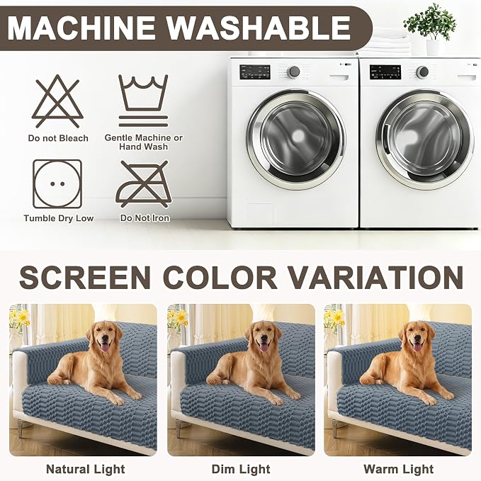 Smiry Waterproof Couch Covers for Dogs Washable, Non Slip Pet Sofa Cover | Plush Scratch Resistant Flannel Furniture Protector for Dogs, Grey, 36" x 82.7" - Image 9
