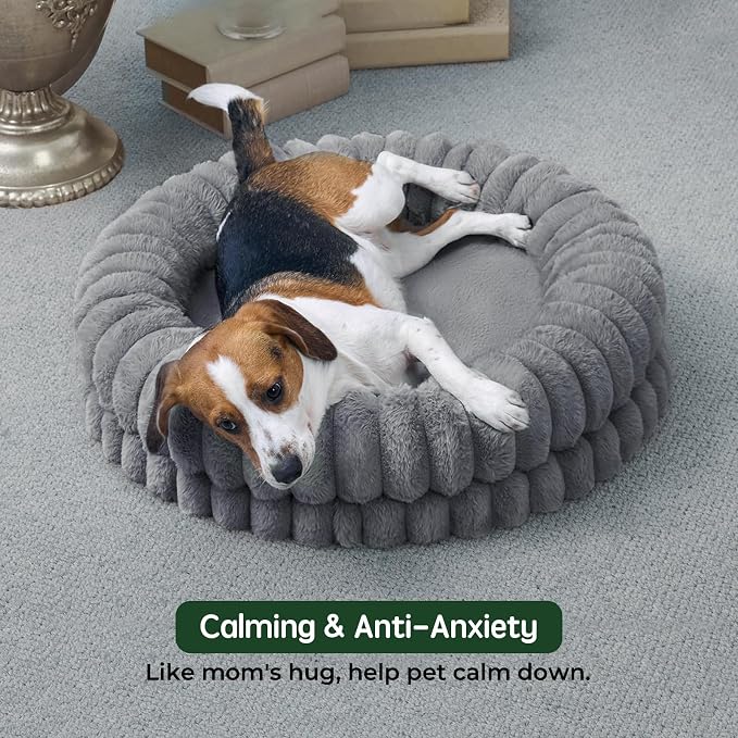 BALANCE Luxury Donut Dog Bed, 30 Inches Round Dog Bed Medium Size Dogs Washable, Orthopedic Calming Dogs Bed for Pets with Anti-Slip Bottom, Gray - Image 3