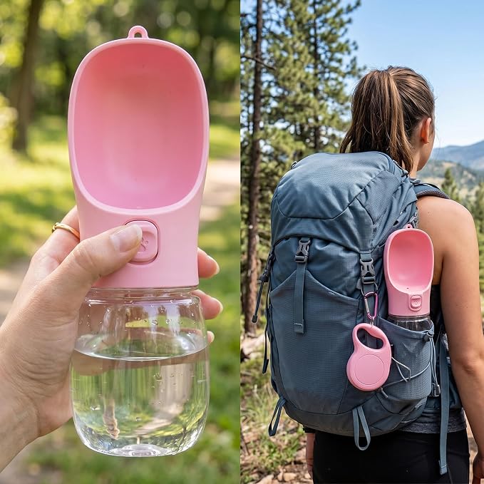 Portable Dog Water Bottle, Leak Proof Pet Water Dispenser with One-Button Water Release, O-Shaped Drinking Trough, 10 OZ Travel Water Bottle for Walking Hiking - Image 4