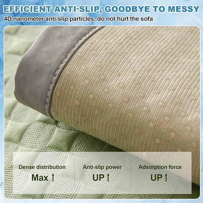 OTOB Cooling Couch Covers for Sofa Washable Non Slip Pet Friendly, 1 Piece | Fresh Green, 35.4"x82.7", Premium Ice Silk Fabric, Modern Geometric, Soft, 3D Bionic Breathable, Sectional Sofa Protector - Image 7