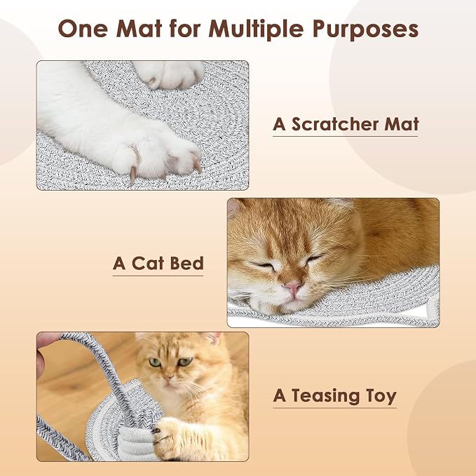 Cat Scratcher Mat, Natural Cotton Rope Cat Scratch Pad, 15.7'' Round Horizontal Floor Cat Scratching Pads for Indoor Cats, Cat Furniture Protector for Wall, Couch, Carpets, Sofas - Image 6