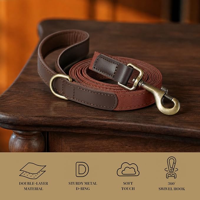 PU Leather Dog Leash for Medium Dogs, 5ft Soft Padded Handle, Brown | Comfortable Grip for Daily Walking Training, Full Control, Metal D-ring, Tangle-Free 360° Swivel Clasp, Easy to Clean, 3/4in - Image 4