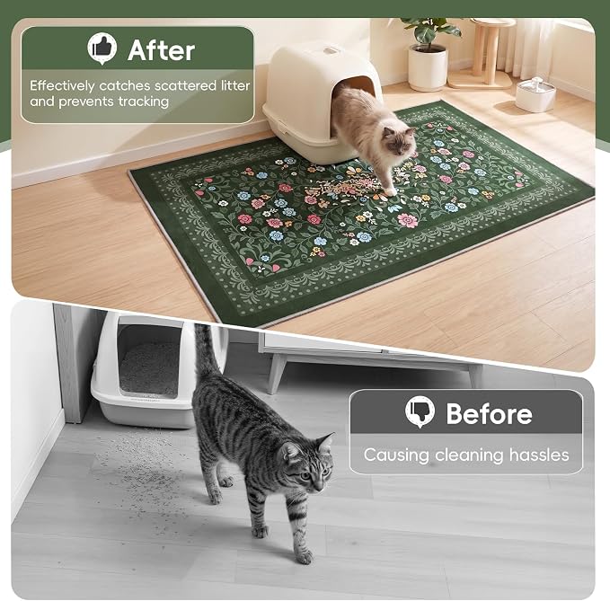 Bienbee Cat Litter Mat, 2 Pack 48" x 36" Machine Washable for Litter Boxes | Cat Litter Rug with Waterproof Backing, Non-Slip Grip and Soft On Kitty Paws to Catch Litter and Protect Floor - Image 2