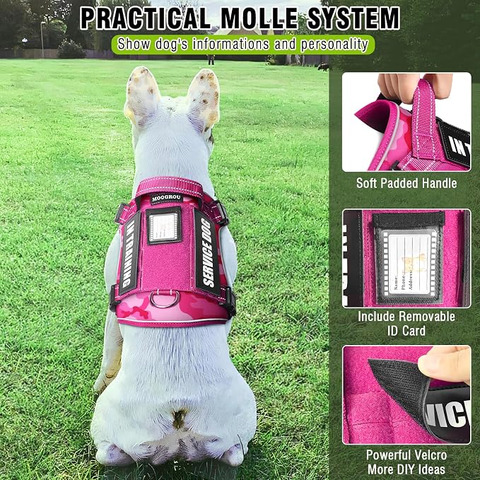 Tactical Service Dog Vest and Leash Set with 10 Patches Camo Pink S | Adjustable No Pull Service Dog Harness for Small Sized Dog with Dog Seat Belt,Reflective Easy Walk for Training Hiking - Image 2