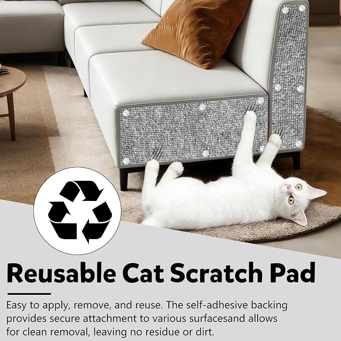 Cat Scratch Couch Furniture Protector,Trimmable Self-Adhesive Cats Claws Scratch Pads, Sisal DIY Climbing Couch Protector for Scratch Post Cat Tree Replacement Indoor(Light Gray, 78.7"x15.8") - Image 4