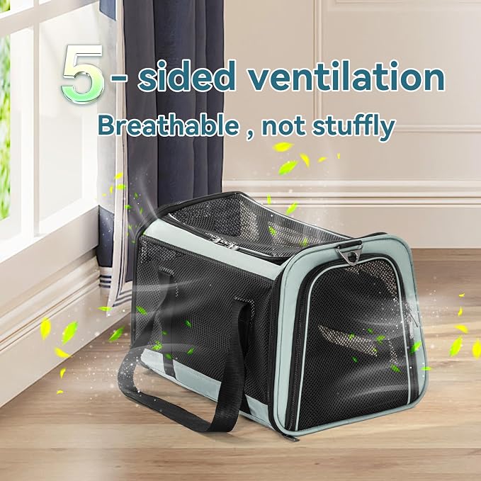 Petsfit Soft-Sided Cat Carrier,18 x 11 x 11 Pet Carrier | Airline Approved, Lightweight and Collapsible, Ventilation on 5 sides, Escape Proof, Adjustable Shoulder Strap & Soft Cushion - Image 5