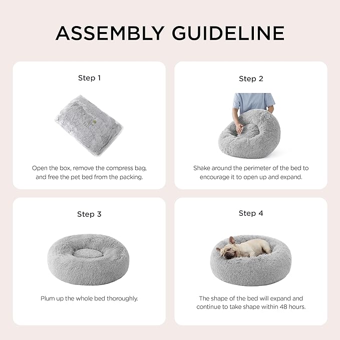 Bedsure Calming Cat Beds Donut Round Washable Kitten Bed,20 inches | Fluffy Faux Fur Cuddler,Anti-Slip Bottom,Anti-Anxiety,Deep Sleeping for Cats&Small Pets Up to 15 Lbs,Pale Grey - Image 6