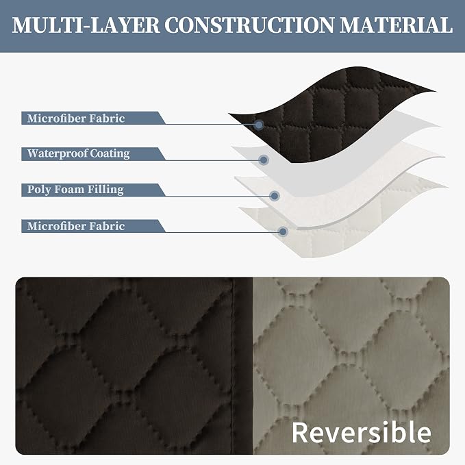 ISSUNTEX Double Protection 100% Waterproof Sofa Covers for Living Room, Couch Covers for 3 Cushion Couch Sofa, Reversible Furniture Protector Sofa Cover for Dogs, Pets, Kids (Sofa, Chocolate/Beige) - Image 4