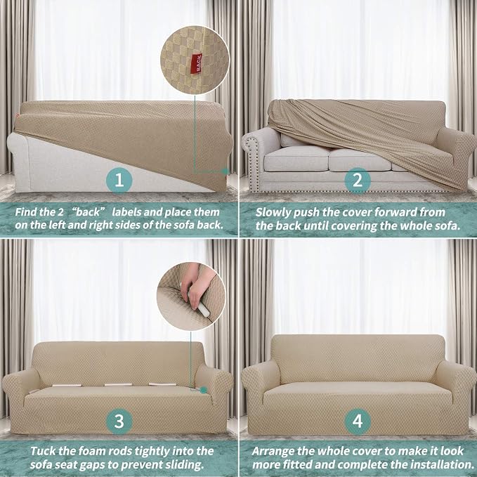 YEMYHOM Couch Cover Latest Jacquard Design High Stretch Sofa Chair Covers for Living Room, Pet Dog Cat Proof Armchair Slipcover Non Slip Magic Elastic Furniture Protector, Small (Chair, Khaki) - Image 6