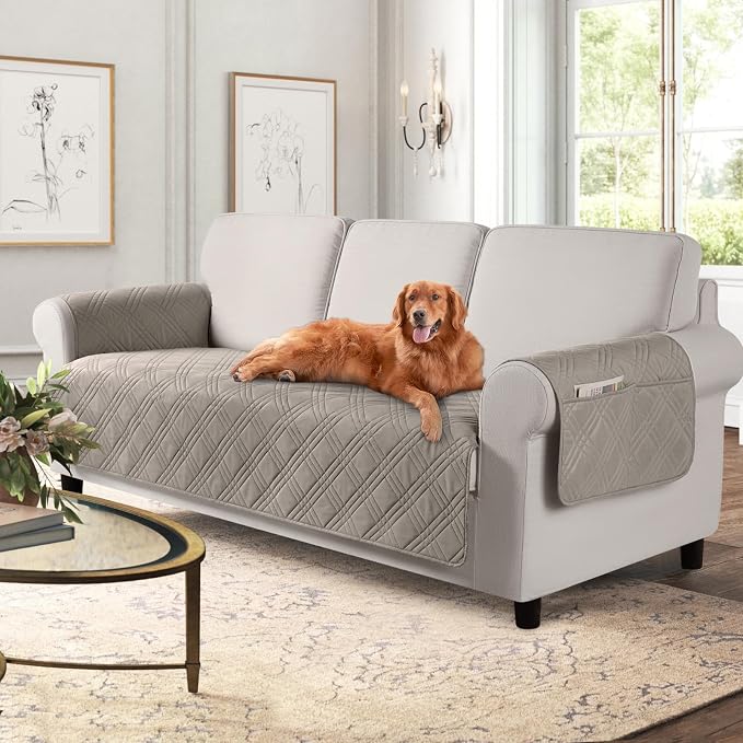 TAOCOCO Waterproof Couch Covers for Dogs, Non Slip Pet Sofa Cover, 3 Seater | Washable Couch Seat Covers with Arms for 3 Cushion Couch, Dog Couch Cover Protector, Pockets & Backless Design, Light Brown by TAOCOCO