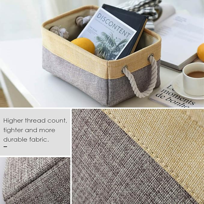 TheWarmHome Decorative Basket Rectangular Fabric Storage Bin Organizer Basket with Handles for Clothes Storage (Gold&Grey, Medium-1Pack,13.8L*9.8W*6.7H) - Image 6