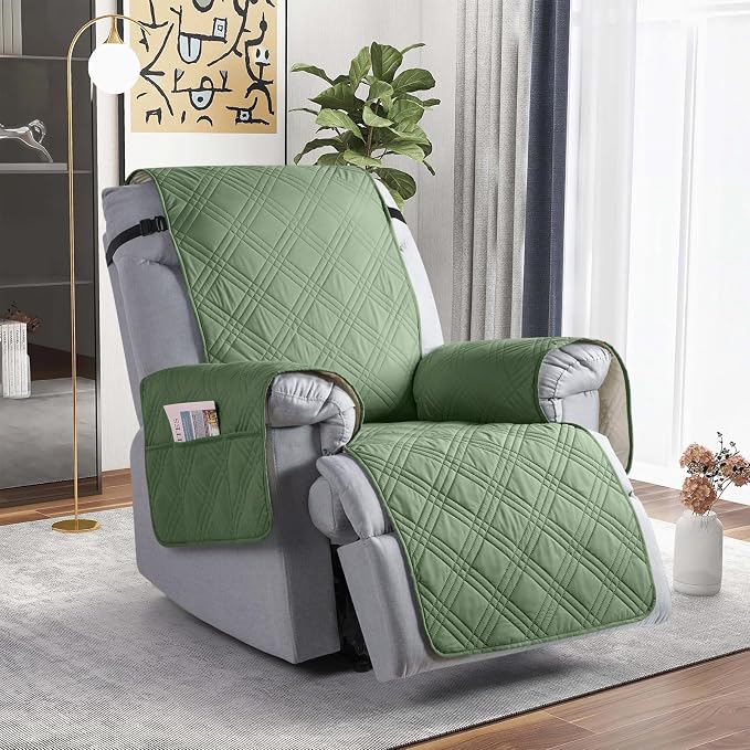 TAOCOCO 100% Waterproof Recliner Chair Cover, Non Slip Recliner Covers for Recliner Chair with Pocket, Washable Reclining Chair Cover Furniture Protector for Kids,Dogs(23.6'', Bean Green) - Image 8