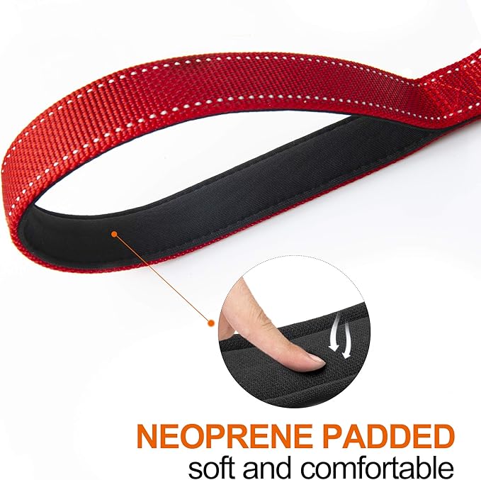 Twoear 5FT 1IN Heavy Duty Dog Leash for Large Dogs with 2 Padded Handles | Traffic Handle Extra Control, Auto Lock Hook, Strong Reflective Walking Leash for Night Safety, Medium and Large Breeds,Red - Image 4