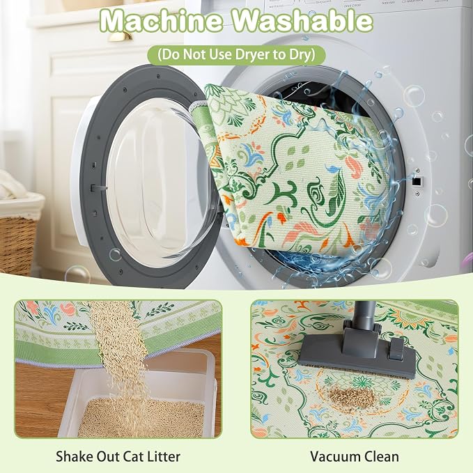 2 Pack Washable Cat Litter Mat 48"x36" Waterproof Trapping Pad | Kitty Litter Box Mat Featuring A Non-Slip Base And Decorative Design To Trap Scatter For Home Floor Protection - Image 6