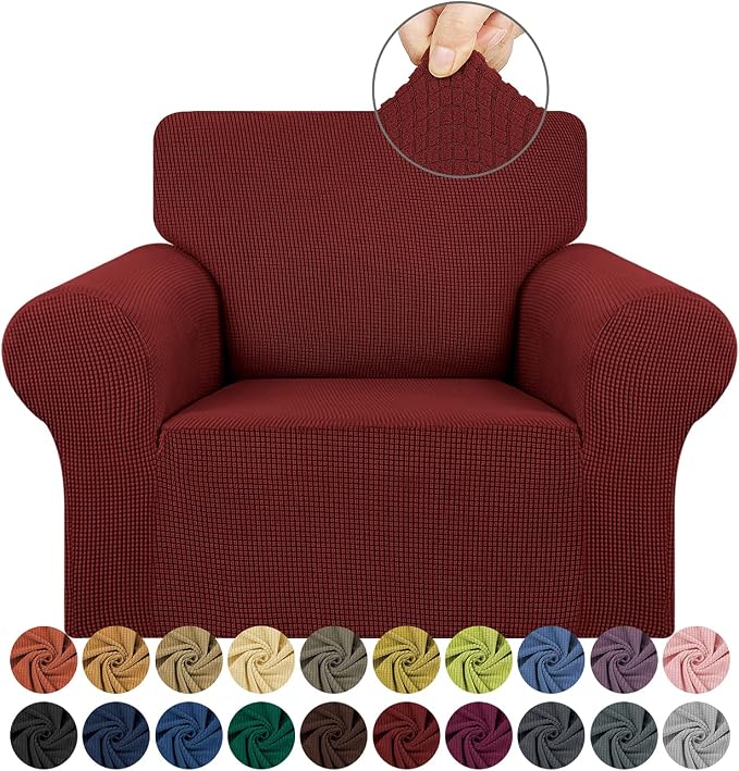 KEKUOU Stretch Chair Sofa Slipcover, Single Couch Cover,Dark Red | 1-Piece Washable Sofa Cover,Pet Friendly (31"-55") Furniture Protector Soft Jacquard Elastic Bottom for Dogs & Kids by KEKUOU
