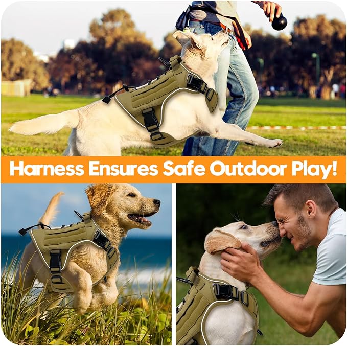 Heavy-Duty Tactical Dog Harness for Large Dogs, No Pull Adjustable Reflective Pet Vest with Molle System, K9 Military-Grade Control for Service Training, Outdoor & 10+ Breeds, Khaki, XX-Large - Image 6