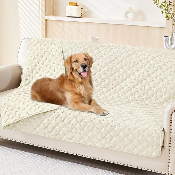 Smiry Waterproof Reversible Pet Couch Covers for Dogs | Pet Friendly, Soft Fabric, Washable Sofa Furniture Protector for Dogs Cat Kids, Checkered (52"x82", Beige/Beige) by Smiry