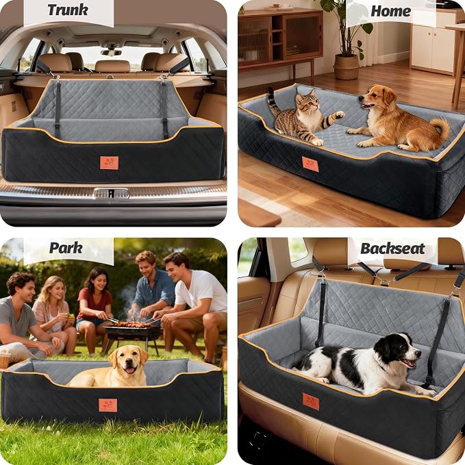 XIEEAOZEE Large Dog Car Seat for Pets Under 100 lbs, Backseat Dog Car Bed | Washable Pet Booster Seat for 2 Medium Dogs, Pet Travel Seat with Storage Pockets, Safety Belts - Image 6