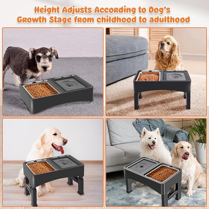 Decflow 2-in-1 Elevated Dog Bowls with 4 Height Adjustable Raised Stand | 304 Stainless Steel Dog Food Bowl, No Spill Water Bowl, DIY Stickers, Anti-Slip Pet Feeder Set for Small, Medium & Large Dogs - Image 6