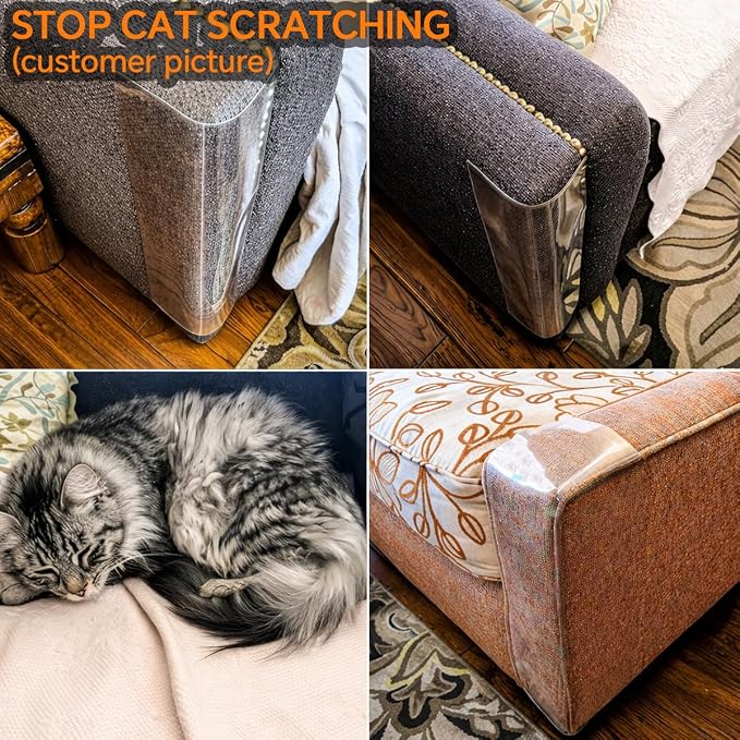 FTSTC Anti Cat Scratch Furniture Protector, 12-Pack, Furniture Protectors from Cats Scratching, Heavy Duty Self-Adhesive Couch Protector for Cats, Transparent Scratch Deterrent for Door Walls - Image 5
