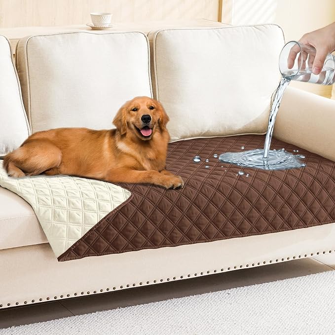 Smiry Waterproof Reversible Pet Couch Covers for Dogs | Pet Friendly, Soft Fabric, Washable Sofa Furniture Protector for Dogs Cat Kids, Checkered (30"x70", Brown/Beige) by Smiry