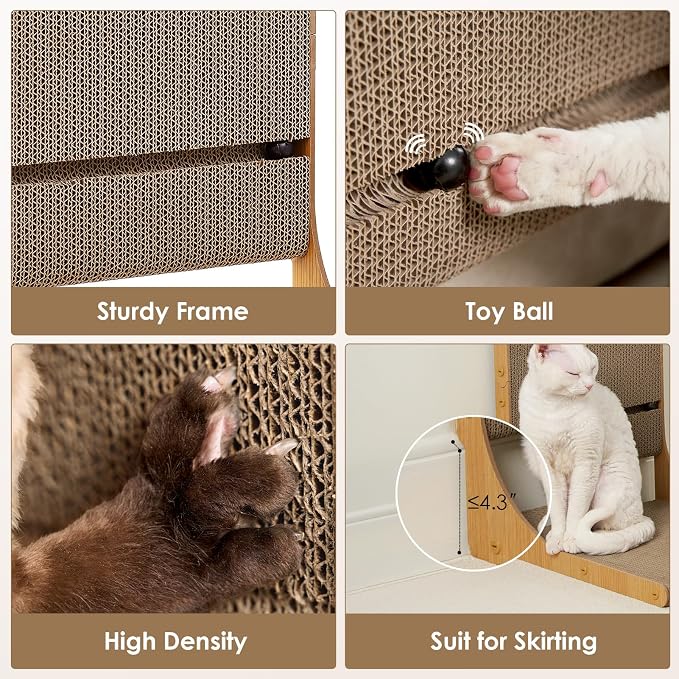 EHEYCIGA 2Pack Cat Scratcher, L-Shaped Indoor Cardboard Scratch Pad, Medium | Vertical Cat Scratching Board with Ball Toy, Furniture Protector, Reversible Design for Double Life - Image 8