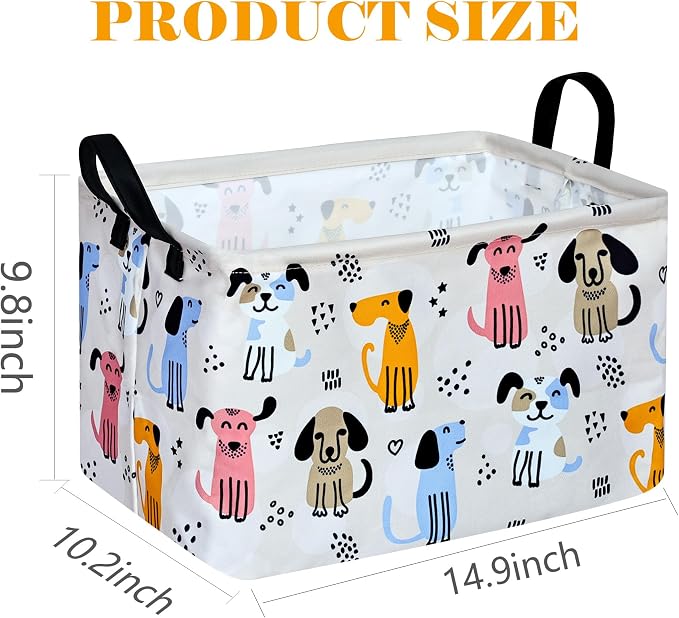 Rectangle Gift Storage Basket Home Shelf Storage Basket Organizer Box Clothes Laundry Hamper Nursery Basket Laundry Basket with Handles (Dog) - Image 2