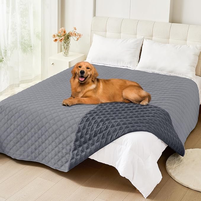 Smiry Waterproof Reversible Dog Bed Cover Pet Blanket | Pet Friendly, Soft Fabric, Washable Dog Blanket for Furniture Bed Couch Sofa, Checkered (82"x102", Grey/Dark Grey) by Smiry