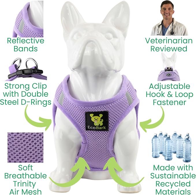 EcoBark Step in Dog Harness, Reflective & Adjustable Body Halter Vest | Eco Friendly Dog Harnesses for Small Breed & Medium Breed Dogs, Soft Mesh Toy Breed Harness, Lavender, Large, Padded - Image 8