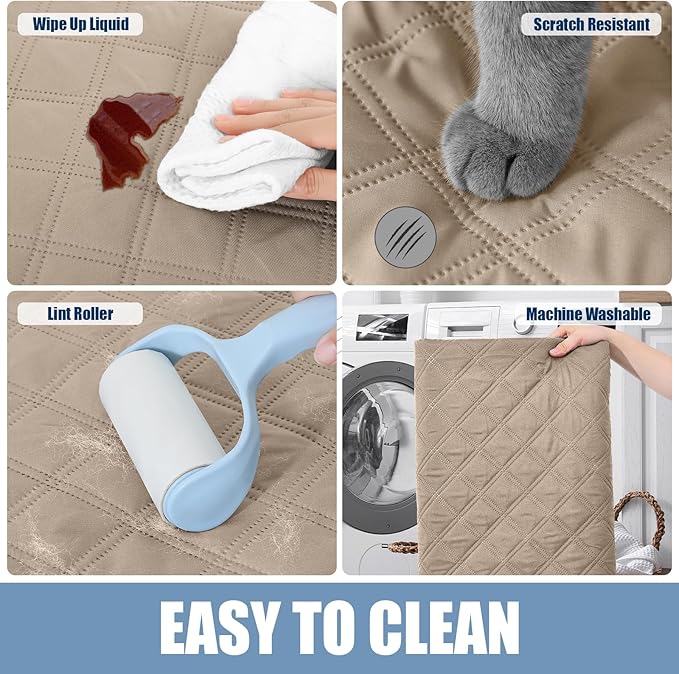 Smiry Waterproof Reversible Pet Couch Covers for Dogs | Pet Friendly, Soft Fabric, Washable Sofa Furniture Protector for Dogs Cat Kids, Checkered (30"x95", Taupe/Beige) - Image 5