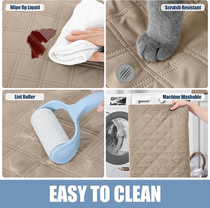 Smiry Waterproof Reversible Pet Couch Covers for Dogs | Pet Friendly, Soft Fabric, Washable Sofa Furniture Protector for Dogs Cat Kids, Checkered (30"x70", Taupe/Beige) - Image 5