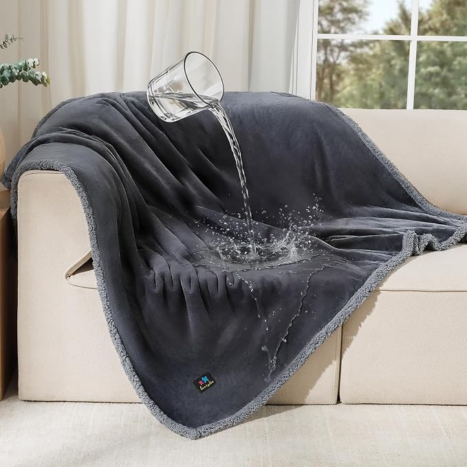 Luciphia Waterproof Pet Blanket, Liquid Pee Proof Dog Blanket for Sofa Bed Couch, Reversible Sherpa Fleece Furniture Protector Cover for Small Medium Large Dogs Cats, Dark Gray Large（65" x 57"） | waterproof pet blanket sherpa fleece reversible couch co... by luciphia