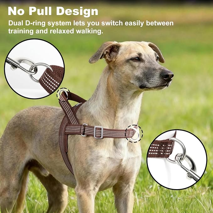 No Pull Dog Harness with Handle, Adjustable Soft Mesh Padded Vest | Reflective Walking Harness with Front Clip for Small Medium Large Dogs, Quick Fit No Escape for Training, Chocolate, M - Image 2