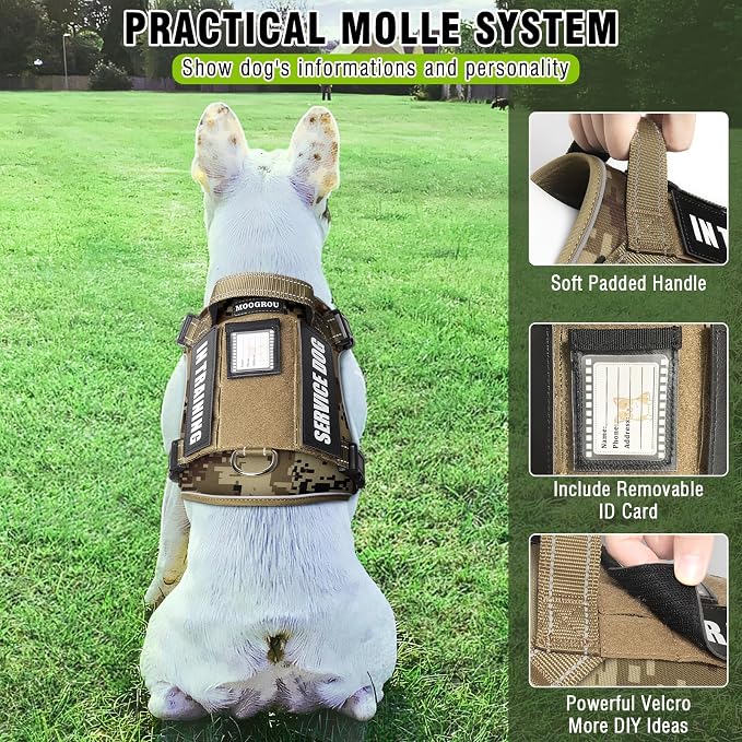 Tactical Dog Harness and Leash Set with 10 Patches for Medium Dogs | Heavy Duty No Pull Service Animal Dog Vest with Dog Seat Belt ,Adjustable Reflective Easy Walk for Training Hiking Camo M - Image 4