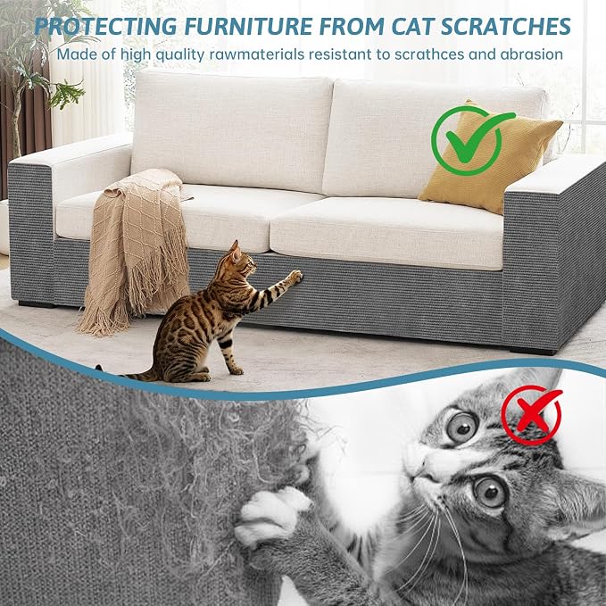 Heavy Duty Cat Scratch Mat for Couch (Dark Gray, 78.7" x 15.8") | Self-Adhesive Trimmable Cat Scratcher Carpet,Furniture Protector & Climbing Pad for Cats, Wall, Door & Cat Tree - Image 3